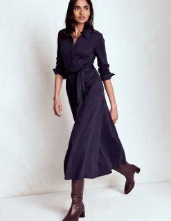 Boden Tenues De Travail-Robe-chemise Marcia en jersey Bleu marine foncé, pois peints