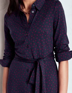 Boden Tenues De Travail-Robe-chemise Marcia en jersey Bleu marine foncé, pois peints