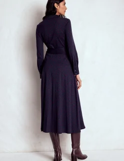 Boden Tenues De Travail-Robe-chemise Marcia en jersey Bleu marine foncé, pois peints