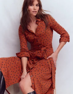 Boden Tenues De Travail|Midi-Robe-chemise Marcia en jersey Orange brûlé, pois bleu marine