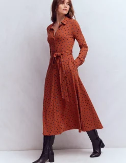 Boden Tenues De Travail|Midi-Robe-chemise Marcia en jersey Orange brûlé, pois bleu marine