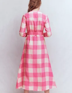 Boden Robes & Combinaisons|Longues-Robe-chemise Mollie en lin Vichy punch rose