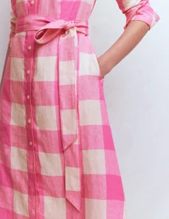 Boden Robes & Combinaisons|Longues-Robe-chemise Mollie en lin Vichy punch rose