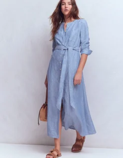 Boden Robes & Combinaisons|Longues-Robe-chemise Mollie en lin Bleu chambray