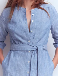 Boden Robes & Combinaisons|Longues-Robe-chemise Mollie en lin Bleu chambray