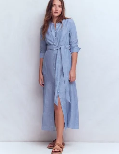 Boden Robes & Combinaisons|Longues-Robe-chemise Mollie en lin Bleu chambray