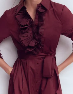 Boden Robes & Combinaisons|Longues-Robe-chemise plissée à volants Glycine profond