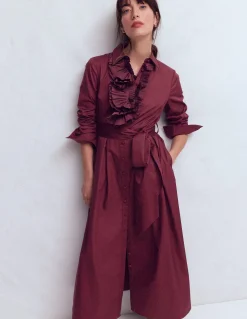 Boden Robes & Combinaisons|Longues-Robe-chemise plissée à volants Glycine profond