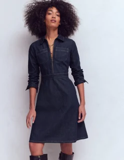 Boden Robes & Combinaisons|Robes Coupe Petite-Robe-chemise virevoltante en jean Denim indigo