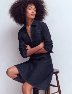 Boden Robes & Combinaisons|Robes Coupe Petite-Robe-chemise virevoltante en jean Denim indigo