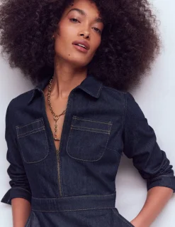 Boden Robes & Combinaisons|Robes Coupe Petite-Robe-chemise virevoltante en jean Denim indigo