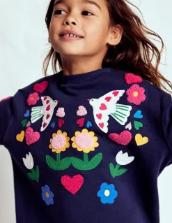 Boden Robes-Robe-sweat décontractée Oiseaux bleu marine universitaire