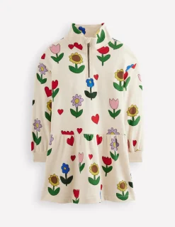 Boden Robes-Robe-sweat partiellement zippée Motif Sunflower Garden blanc calicot