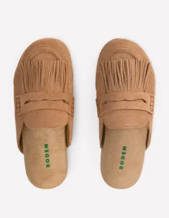 Boden Chaussures Plates-Sabots Etta façon mules avec franges Fauve