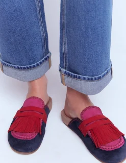 Boden Chaussures Plates-Sabots Etta façon mules avec franges Colourblock