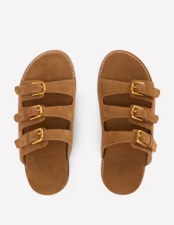 Boden Chaussures Plates|Sandales-Sandales à semelle ergonomique et trois brides Fauve