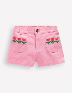 Boden Shorts-Short à poches plaquées Denim brodé rose