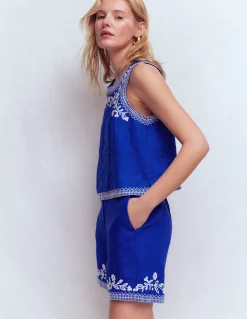 Boden Shorts|Ensembles Assortis-Short Belgravia en lin Broderie bleu vif