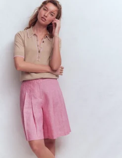 Boden Shorts-Short Highbury plissé en lin Chambray rose reine-des-prés