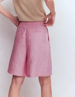 Boden Shorts-Short Highbury plissé en lin Chambray rose reine-des-prés