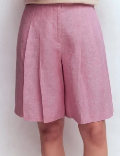 Boden Shorts-Short Highbury plissé en lin Chambray rose reine-des-prés