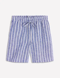 Boden Shorts-Short Islington en lin Rayé bleu connecté