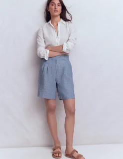 Boden Shorts-Short Kensington en lin Chambray Bleu