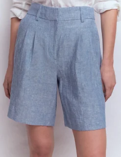 Boden Shorts-Short Kensington en lin Chambray Bleu
