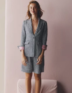 Boden Tenues De Travail|Shorts-Short Kensington en lin Vichy bleu marine et ivoire