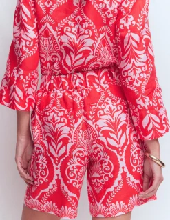 Boden Shorts-Short Kensington en lin Rouge, motif Ornamental Garden