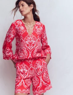 Boden Shorts-Short Kensington en lin Rouge, motif Ornamental Garden