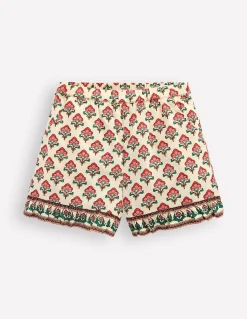 Boden Shorts|Ensembles Assortis-Short tissé à volants Motif floral xylographique ivoire