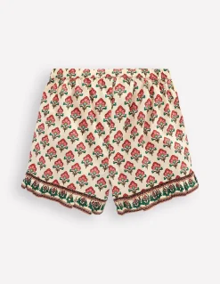 Boden Shorts|Ensembles Assortis-Short tissé à volants Motif floral xylographique ivoire