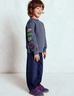 Boden Sweats|Tops & T-Shirts-Sweat à appliqué Voitures indigo vintage