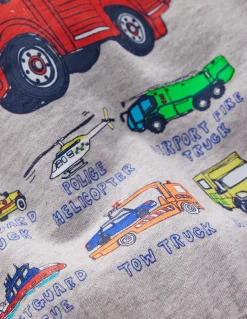 Boden Sweats|Tops & T-Shirts-Sweat à capuche motif avant et arrière Camion de pompiers gris chiné