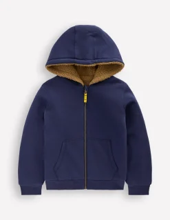 Boden Sweats|Tops & T-Shirts-Sweat à capuche réversible en borg Bleu marine universitaire