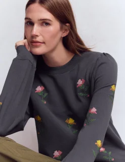 Boden Tops & T-Shirts-Sweat brodé à manches bouffantes Broderie florale au point de croix