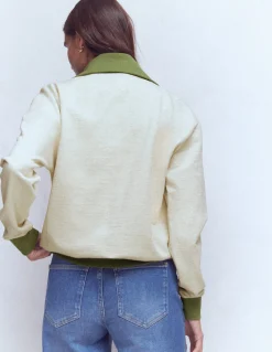 Boden Tops & T-Shirts-Sweat colourblock Kaki et avoine chiné