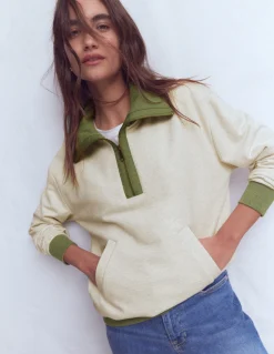 Boden Tops & T-Shirts-Sweat colourblock Kaki et avoine chiné