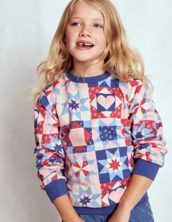 Boden Sweats|Tops & T-Shirts-Sweat imprimé Patchwork bleu d'Alaska