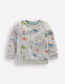 Boden Tops & Bodies-Sweat imprimé Dinosaures gris chiné