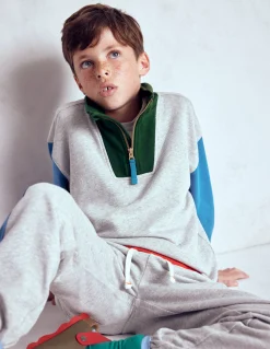 Boden Ensembles Assortis|Sweats-Sweat partiellement zippé Colourblock gris chiné