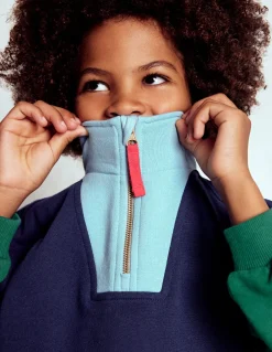 Boden Ensembles Assortis|Sweats-Sweat partiellement zippé Colourblock bleu médiéval