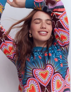 Boden Tops & T-Shirts-Sweat Rosa à imprimé Multi, motif Starburst Heart