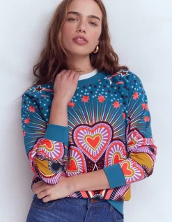 Boden Tops & T-Shirts-Sweat Rosa à imprimé Multi, motif Starburst Heart