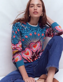 Boden Tops & T-Shirts-Sweat Rosa à imprimé Multi, motif Starburst Heart