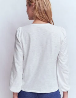 Boden Tops & T-Shirts-Top à col cranté en mélange de tissus Blanc