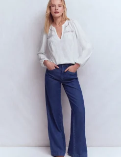 Boden Tops & T-Shirts-Top à col cranté en mélange de tissus Blanc