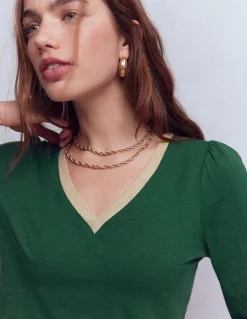 Boden Tops & T-Shirts-Top à col V métallisé Vert trekking