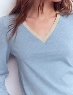 Boden Tops & T-Shirts-Top à col V métallisé Bleu français